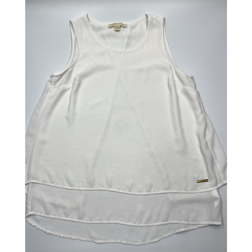 Michael Kors Women's Small White Layered Sleeveless Slit Back Flowing Tank Top